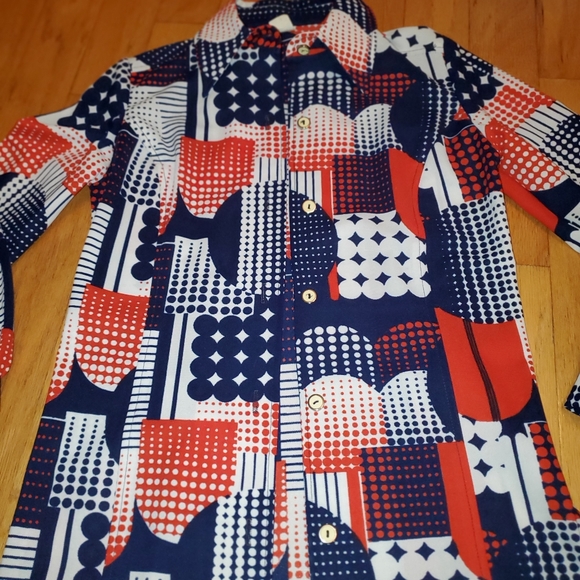 Vintage 70'S Sportables Polyester Blouse twinset 2 pc psychedelic mod patchwork - Picture 9 of 13